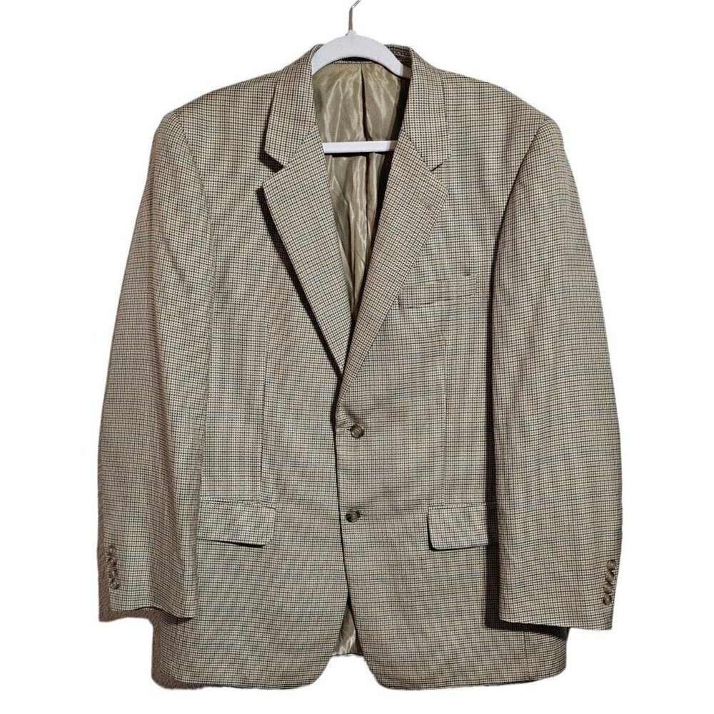 Club Room beige & brown check design silk, wool & cashmere blazer sport coat 42R